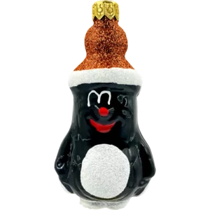 Bombka szklana Krecik w brokatowej czapie - brązowy