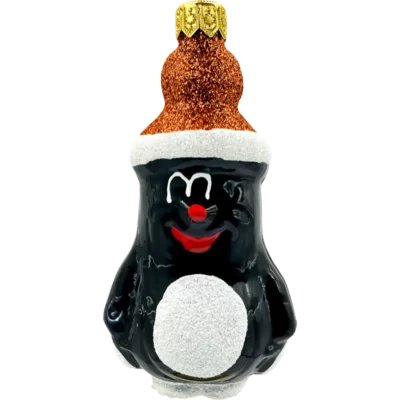 Bombka szklana Krecik w brokatowej czapie - brązowy