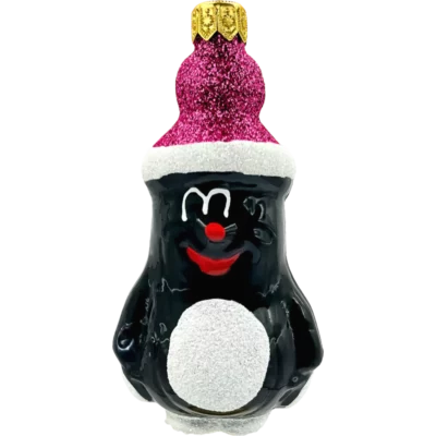 Bombka szklana Krecik w brokatowej czapie - fioletowy