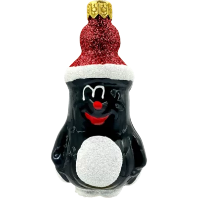 Bombka szklana Krecik w brokatowej czapie - czerwony