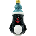 Bombka szklana Krecik w brokatowej czapie - niebieski