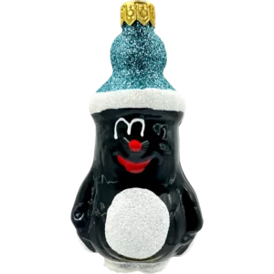 Bombka szklana Krecik w brokatowej czapie - niebieski