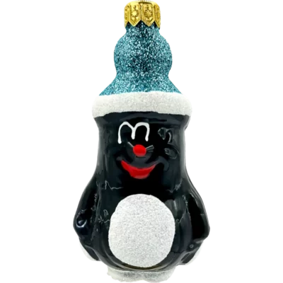 Bombka szklana Krecik w brokatowej czapie - niebieski