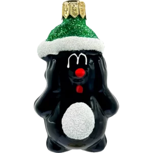 Bombka szklana Krecik w czapce świętego Mikołaja - zielony