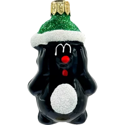 Bombka szklana Krecik w czapce świętego Mikołaja - zielony