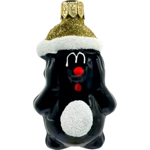 Bombka szklana Krecik w czapce świętego Mikołaja - złoty