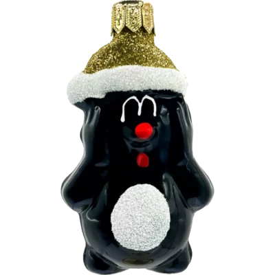 Bombka szklana Krecik w czapce świętego Mikołaja - złoty