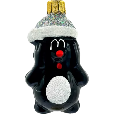 Bombka szklana Krecik w czapce świętego Mikołaja - srebrny