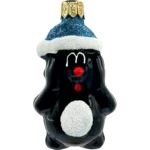 Bombka szklana Krecik w czapce świętego Mikołaja - niebieski