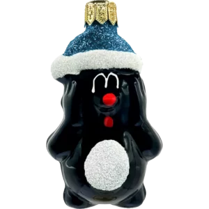 Bombka szklana Krecik w czapce świętego Mikołaja - niebieski