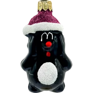 Bombka szklana Krecik w czapce świętego Mikołaja - fioletowy