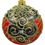 Szklana Bombka Czarno-czerwona ekskluzywna z bogatymi zdobieniami 8 cm 6 sztuk