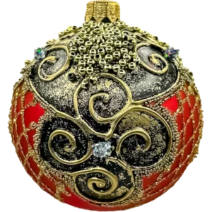 Szklana Bombka Czarno-czerwona ekskluzywna z bogatymi zdobieniami 8 cm 6 sztuk