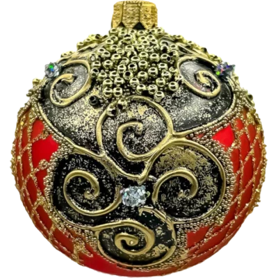 Szklana Bombka Czarno-czerwona ekskluzywna z bogatymi zdobieniami 8 cm 6 sztuk