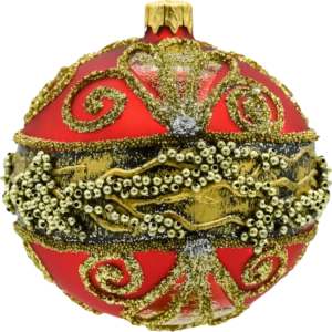 Bombka czerwona Vintage bogato dekorowana: 6 sztuk bok