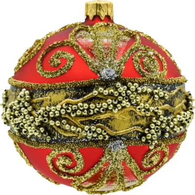 Bombka czerwona Vintage bogato dekorowana: 6 sztuk bok