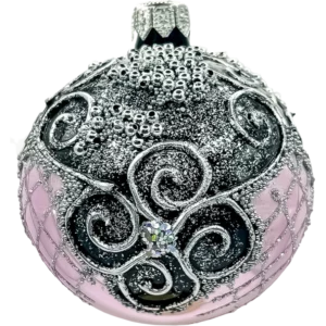 Szklana Bombka różowa Vintage bogato dekorowana 6 sztuk