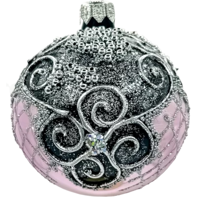 Szklana Bombka różowa Vintage bogato dekorowana 6 sztuk