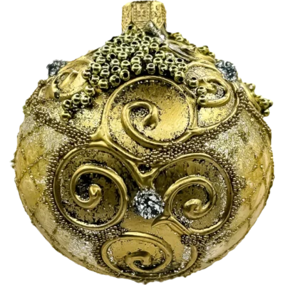 Szklana Bombka złota Vintage bogato dekorowana 6 sztuk