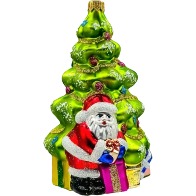 Szklana Bombka Choinka z Mikołajem i prezentami