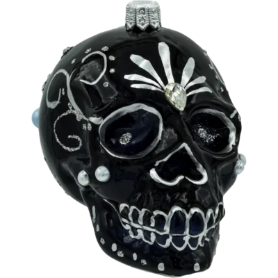 Bombka szklana Syn Bombkarza Czaszka w stylu Meksykańskim: srebrna