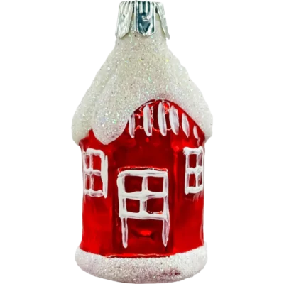 Szklana Bombka Domek PRL z lat 80.: czerwony