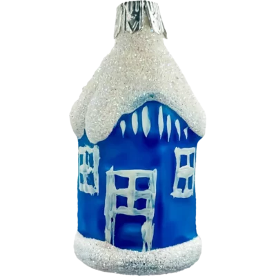 Szklana Bombka Domek PRL z lat 80.: niebieski