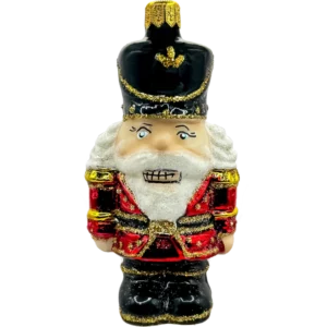 Szklana Bombka Dziadek do Orzechów mundurze: czerwony