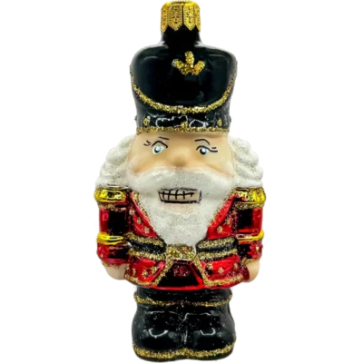 Szklana Bombka Dziadek do Orzechów mundurze: czerwony