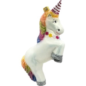 Szklana Bombka Jednorożec z tęczową grzywą: biały