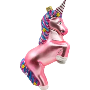Szklana Bombka jednorożec z tęczową grzywą: różowy