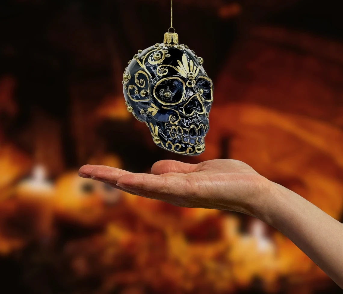 Bombka szklana figurka Czaszka Sugar Skull: złota realne zdjęcie