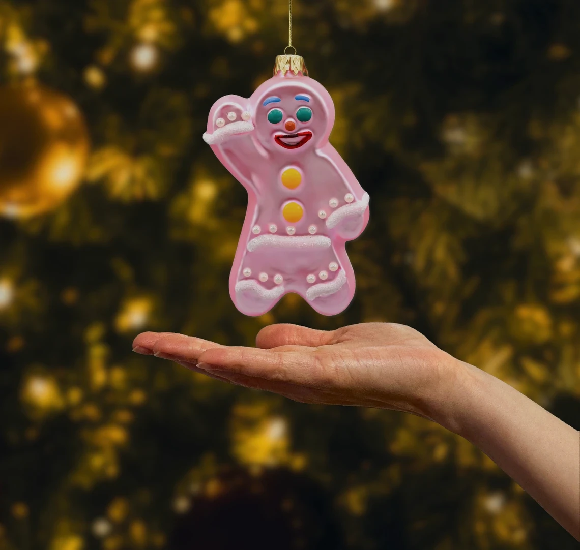 Bombka szklana Syn Bombkarza Piernikowy ludzik: różowy realne zdjęcie