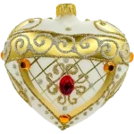 Szklana Bombka Serce z bogatymi zdobieniami i kamieniami: białe
