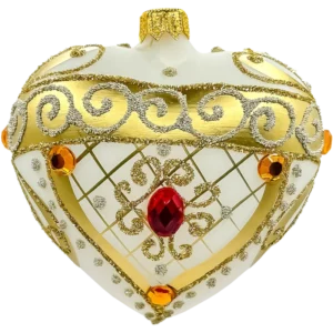 Szklana Bombka Serce z bogatymi zdobieniami i kamieniami: białe