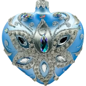 Szklana Bombka Serce z ozdobnymi kamieniami: niebieskie