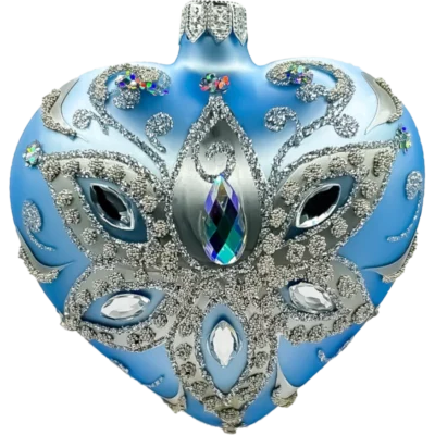 Szklana Bombka Serce z ozdobnymi kamieniami: niebieskie
