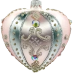 Szklana Bombka Serce z perłowym wykończeniem i kryształami: różowe