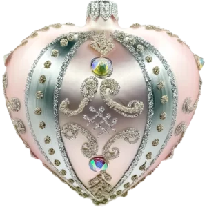 Szklana Bombka Serce z perłowym wykończeniem i kryształami: różowe