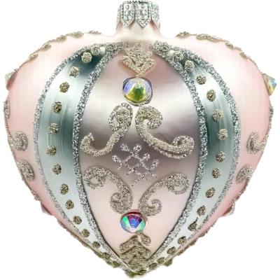Szklana Bombka Serce z perłowym wykończeniem i kryształami: różowe