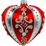 Szklana Bombka Serce ze srebrnymi zdobieniami i kryształami