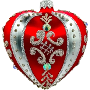 Szklana Bombka Serce ze srebrnymi zdobieniami i kryształami