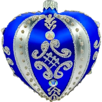 Serce ze srebrnymi zdobieniami i kryształami: niebieskie