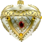 Szklana Bombka Serce ze złotym wykończeniem i rubinowym kamieniee: srebrne