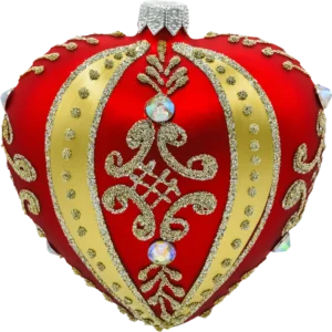 Bombka szklana Syn Bombkarza Serce ze złotymi zdobieniami i kryształami: czerwone front