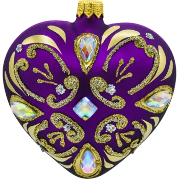 Serce ze złotymi zdobieniami i kryształami: purpurowe