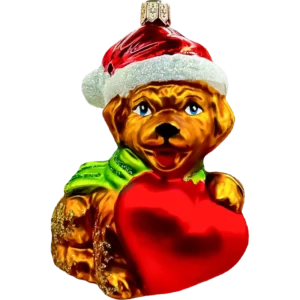 Szklana Bombka Świąteczny Piesek z sercem