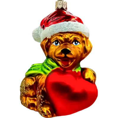Szklana Bombka Świąteczny Piesek z sercem