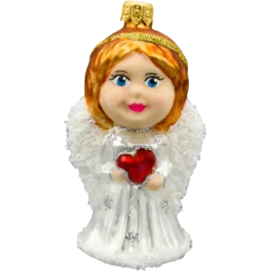 Szklana bombka choinkowa Anioł z sercem: biały