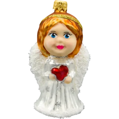 Szklana bombka choinkowa Anioł z sercem: biały